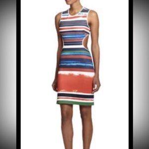 Clover Canyon Painted Horizon Stripe Cutout Neoprene Bodycon Dress Medium